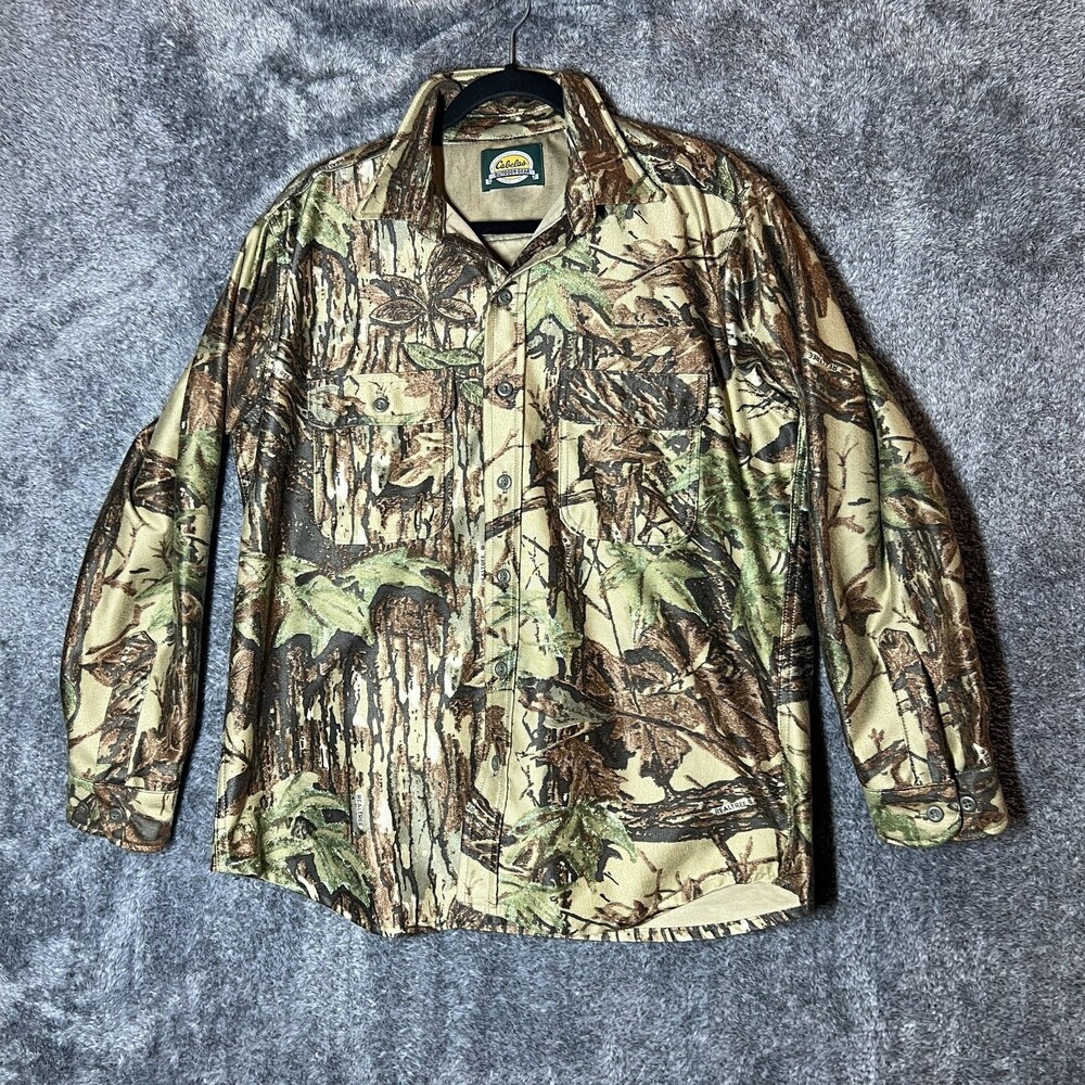 Cabelas Shirt Mens Large Camouflage Realtree Button Up Hunting Outdoor USA